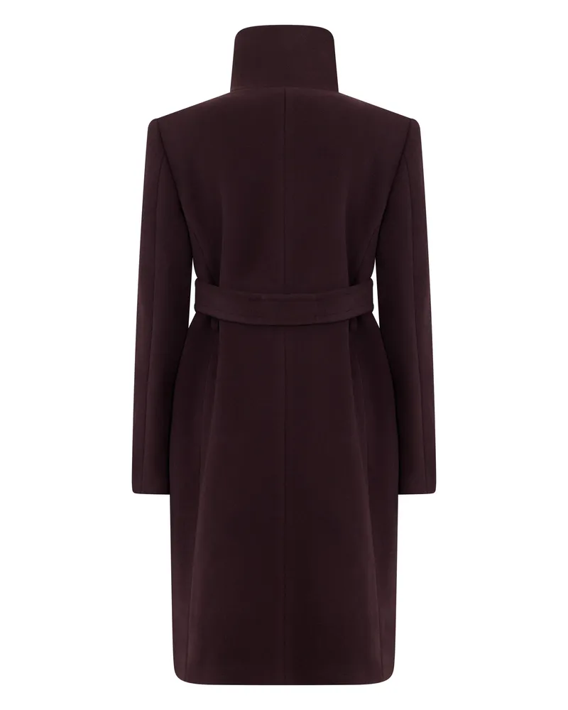 Pinko Women's Belted Wool Coat Dark Bordeaux Burgundy