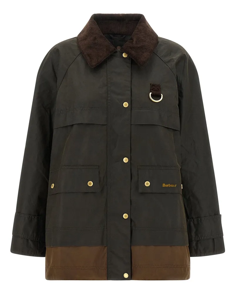 Barbour Waxed Cotton Colorblock Coat — Olive Olive