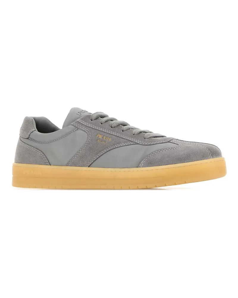 Prada Men's Grey Suede E Re-Nylon Sneakers Granito Gray