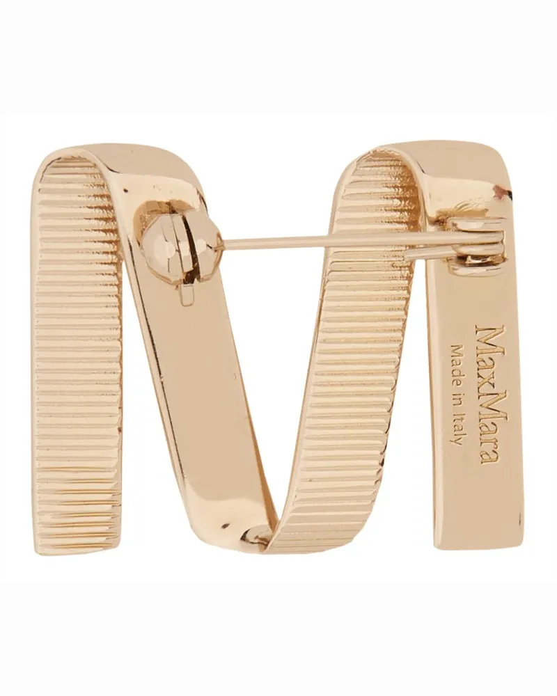 Max Mara Logo-Embossed Brooch — Gold Gold