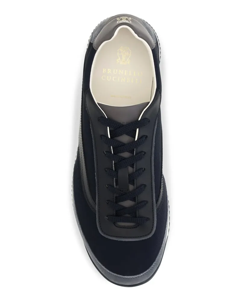 Brunello Cucinelli Men's Lace-Up Sneakers Blue Suede Shoes Flat 