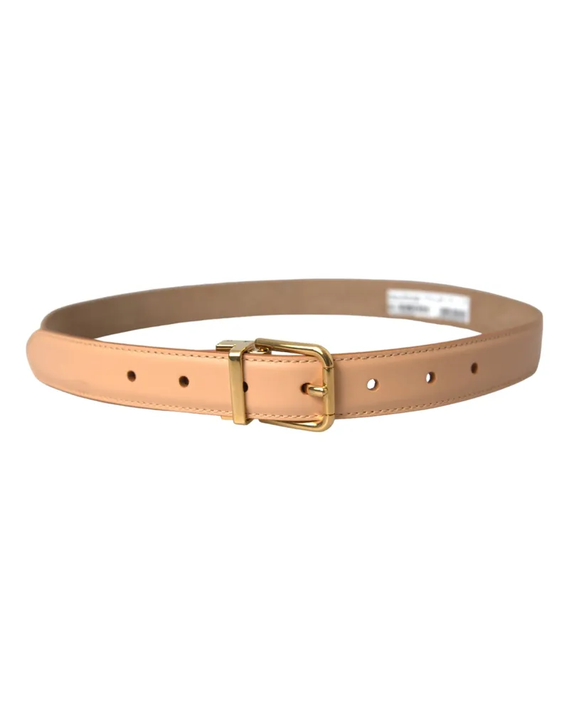Dolce & Gabbana Women's Beige Calfskin Leather Gold Metal Buckle Belt Calf Beige
