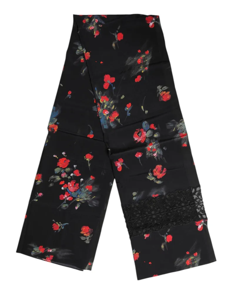 Dolce & Gabbana Women's Black Floral Print Neck Warmer Wrap Scarf Silk Cotton Black