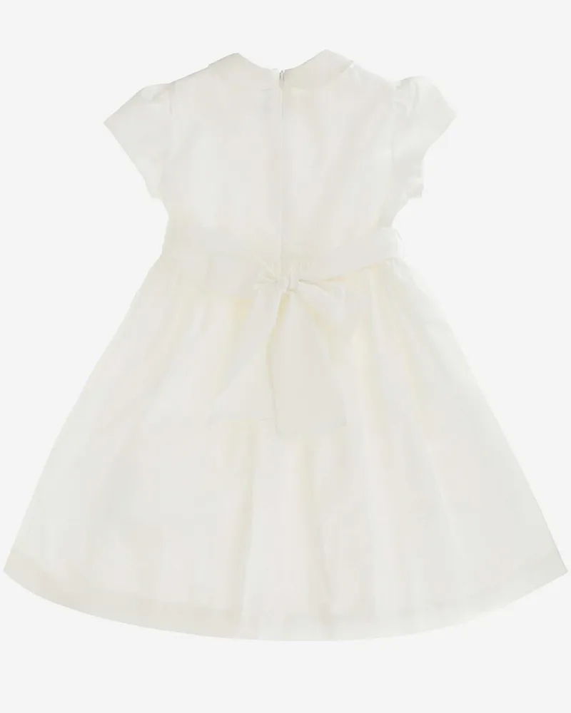 Il Gufo Girls' Dress Stretch Cotton With Flower Detail White Shell White