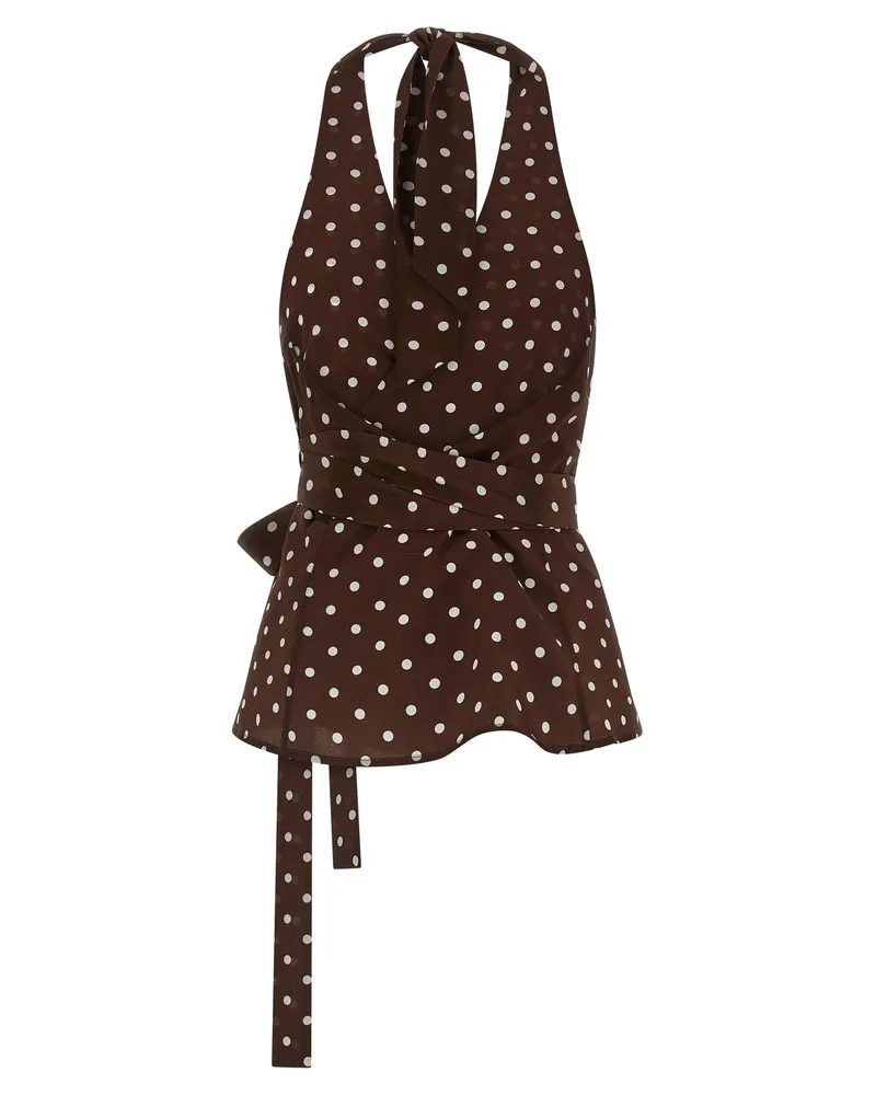 P.A.R.O.S.H. Polka Dot Silk Blouse — Brown Brown