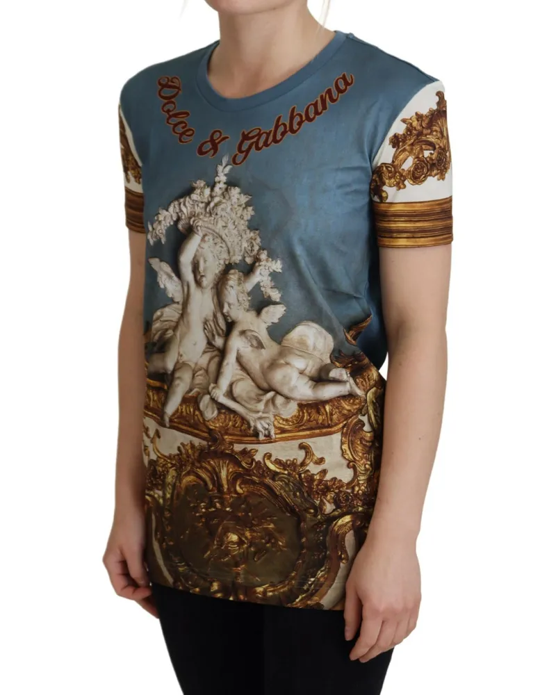 Dolce & Gabbana Women's Multicolor Dg Logo Angel Printed Shirt Top Cotton Blue