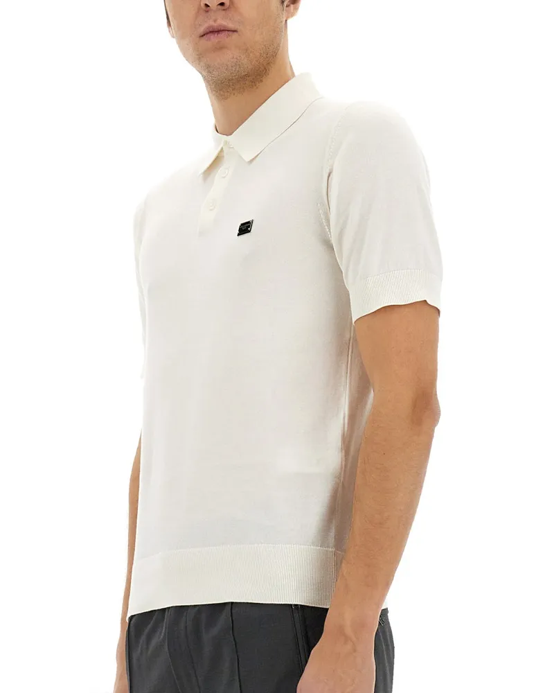 Dolce & Gabbana Logo-Embroidered Cotton Polo — White White