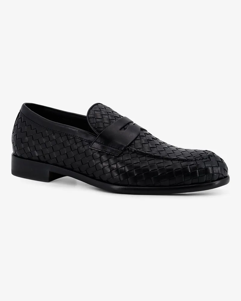 Doucal´s Men's Leather Loafers Woven Pattern Black Black