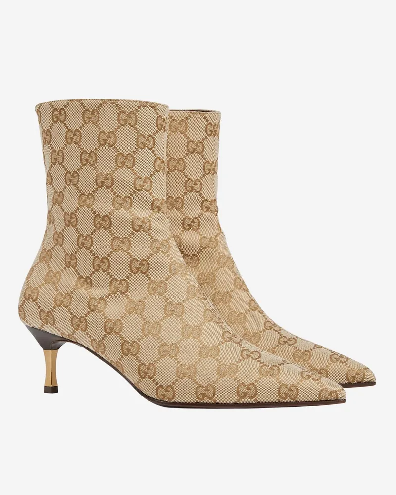 Gucci Women's Ankle Boots Bombshell Gg Motif Beige Fabric Beige
