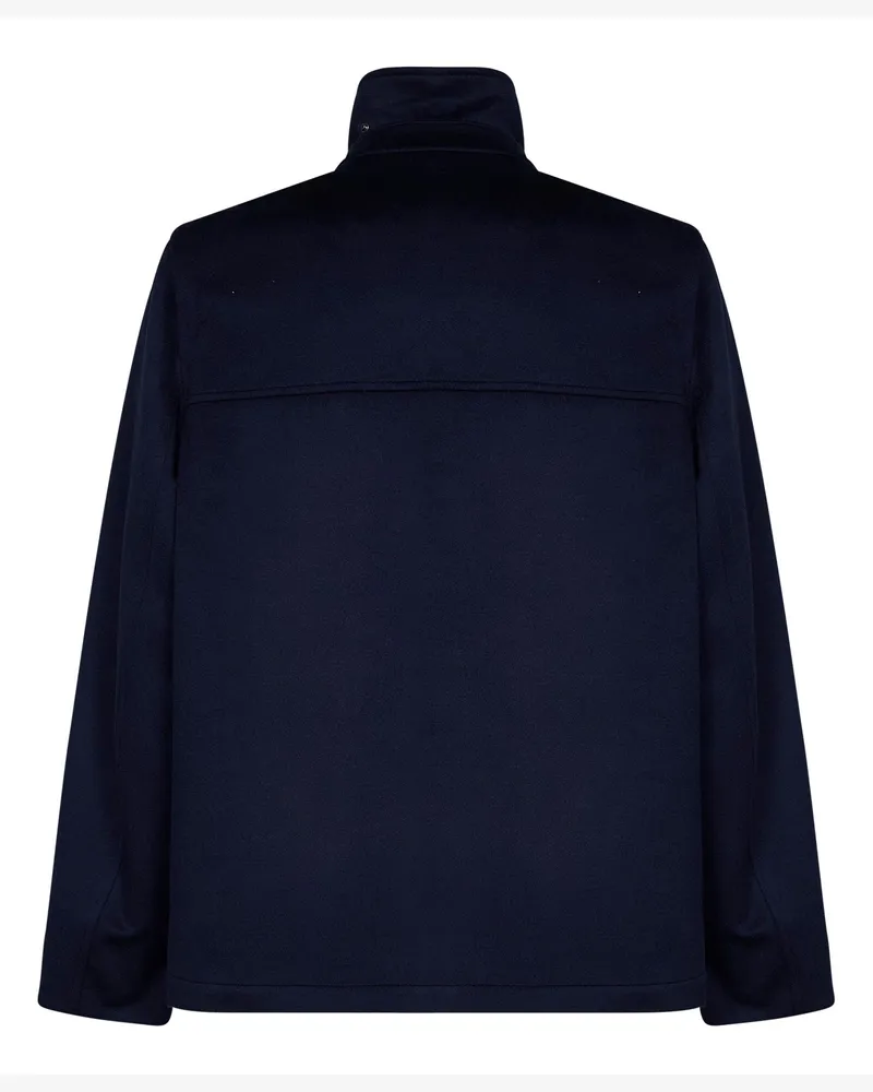 Brunello Cucinelli Men's Bomber Jacket Virgin Wool Beaver Blue Blue