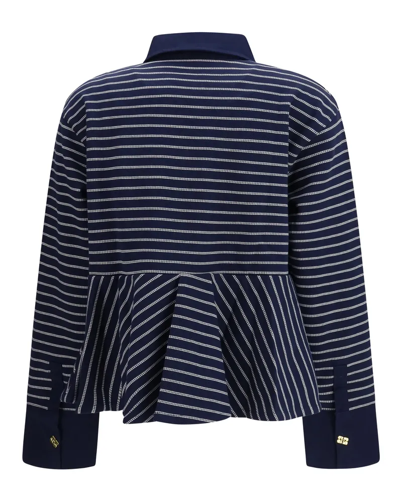 Ganni Women's Striped Polo Shirt Sky Captain Cotton T-shirts And Polos Navy