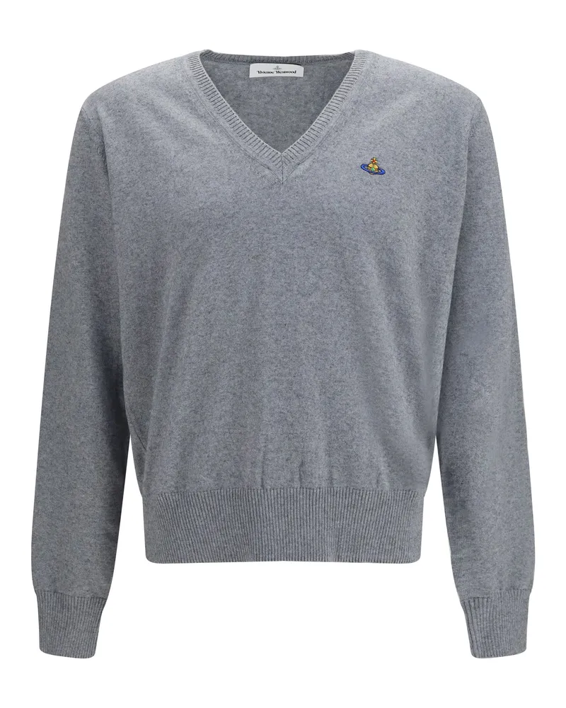Vivienne Westwood Men's Sweater Mark Dark Grey Melange Cotton Gray