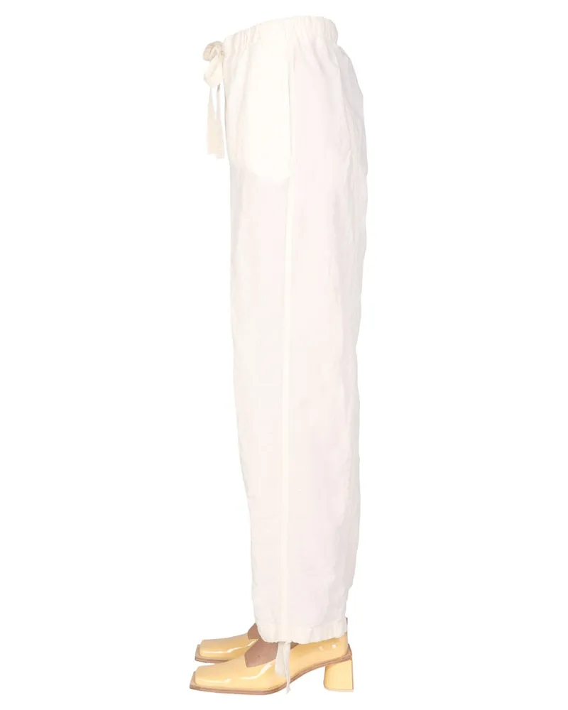 Jil Sander Linen Cotton Drawstring Trousers — White White
