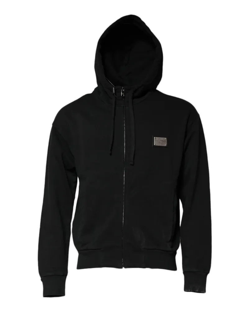 Dolce & Gabbana Black Logo Full Zip Hooded Men Sweatshirt Sweater Cotton Clothing Black