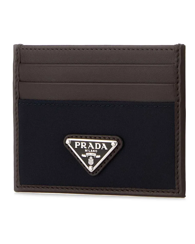 Prada Men's Dark Brown Leather Card Holder Bleu Portafogli Wallet Brown