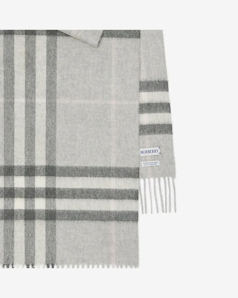 Burberry Women's Cashmere Scarf With Check Pattern Light Gray Scarfs Gray