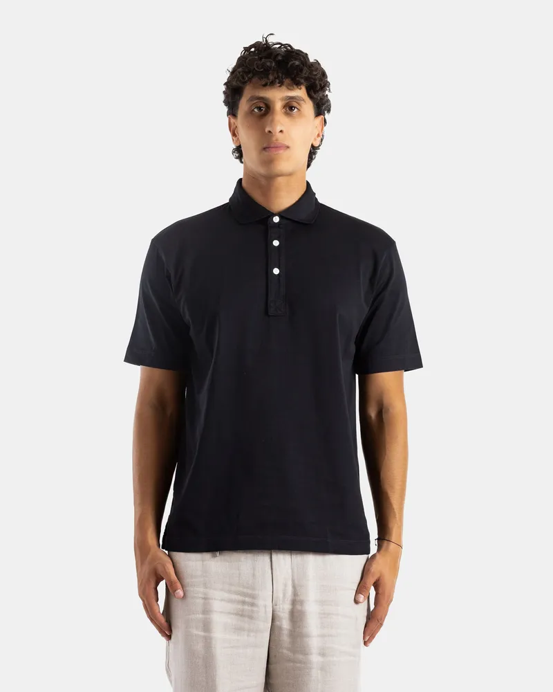 Handvaerk Men's Black Pima Cotton Short-Sleeved Polo Shirt T-Shirts And Polos Black
