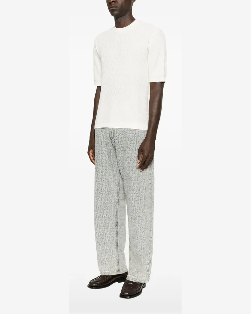 Emporio Armani Cotton Chevron Knit Sweater — Cream Cream