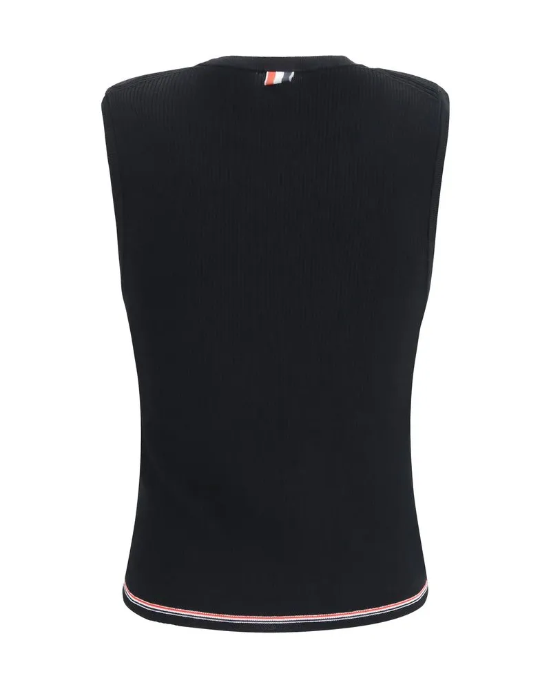 Thom Browne Merino Wool Ribbed Tank Top — Black Black