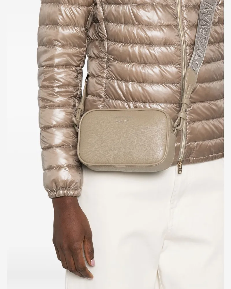 Emporio Armani Debossed Logo Leather Crossbody Bag — Beige Beige
