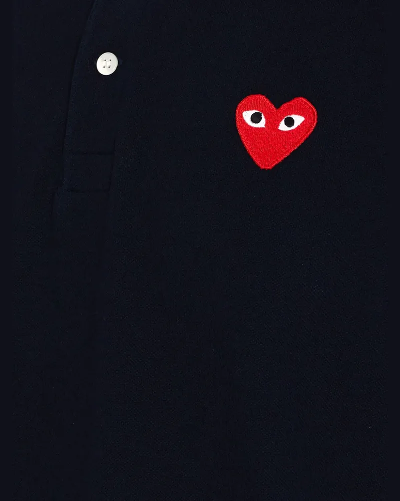 Comme des Garçons Red Heart-Embroidered Cotton Polo — Navy Navy