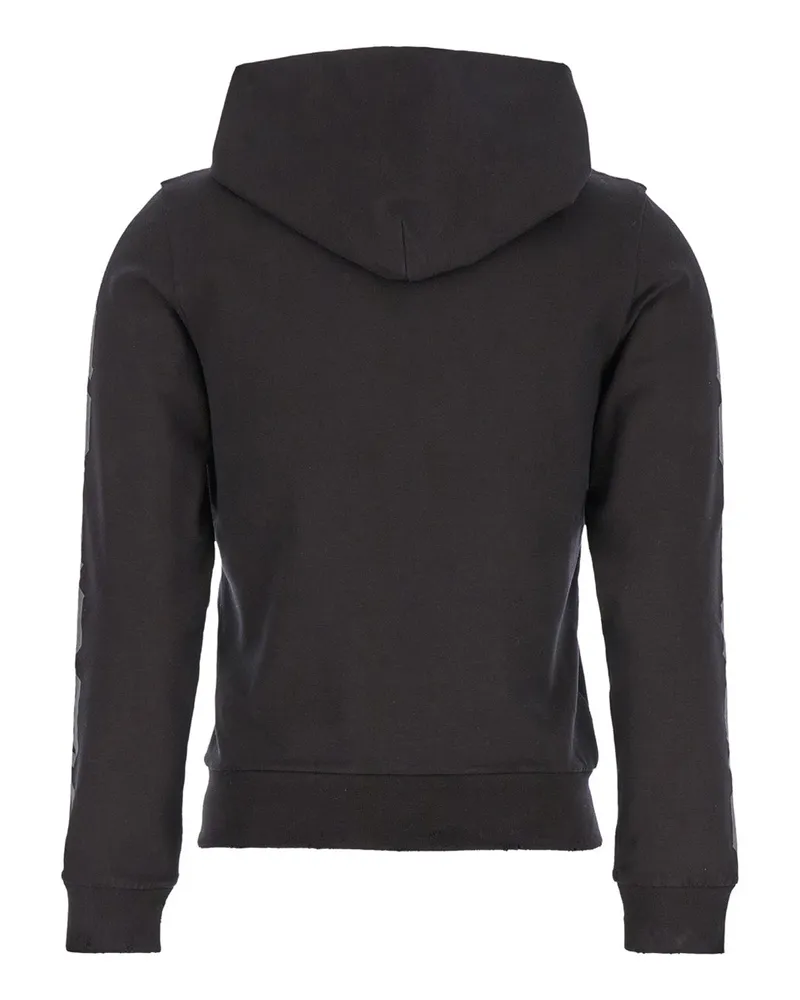 Balenciaga Women's Black Zip-Up Hoodie With Gothic Print Cotton Sweatshirts Sweater Black