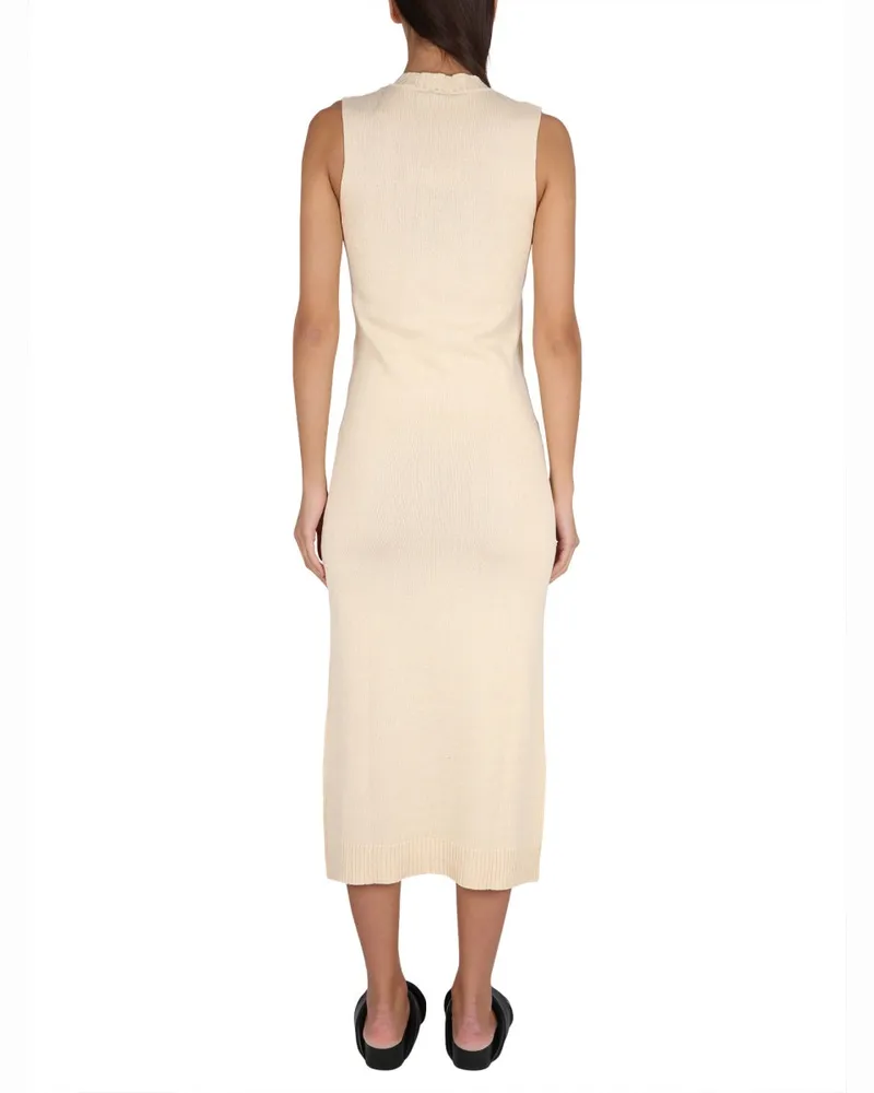 ASPESI V-Neck Cotton Dress — Ivory Ivory