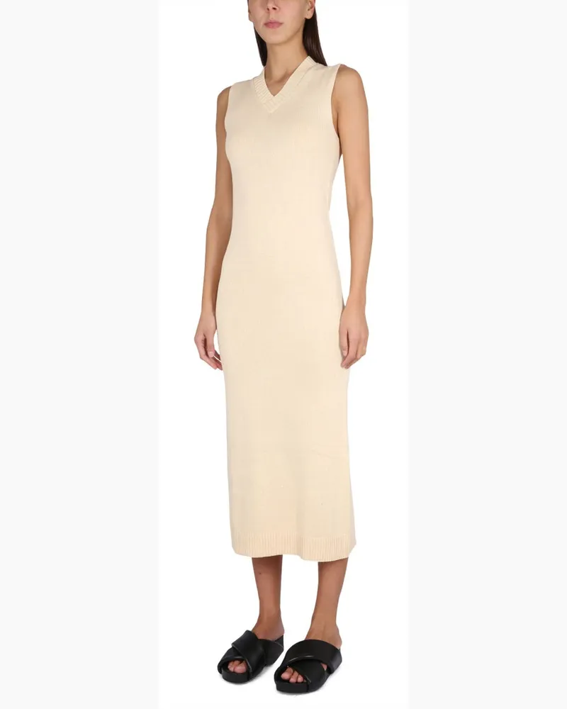 ASPESI V-Neck Cotton Dress — Ivory Ivory