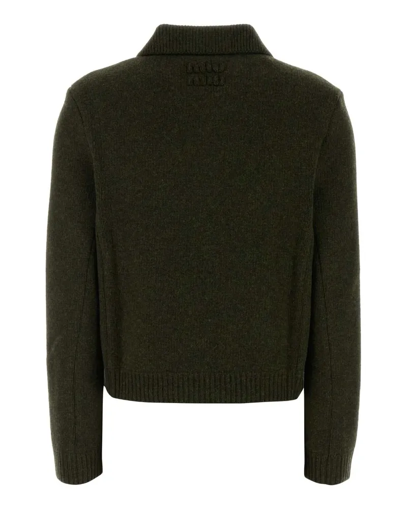 Miu Miu Women's Bottle Green Wool Cardigan Militare Maglieria Green