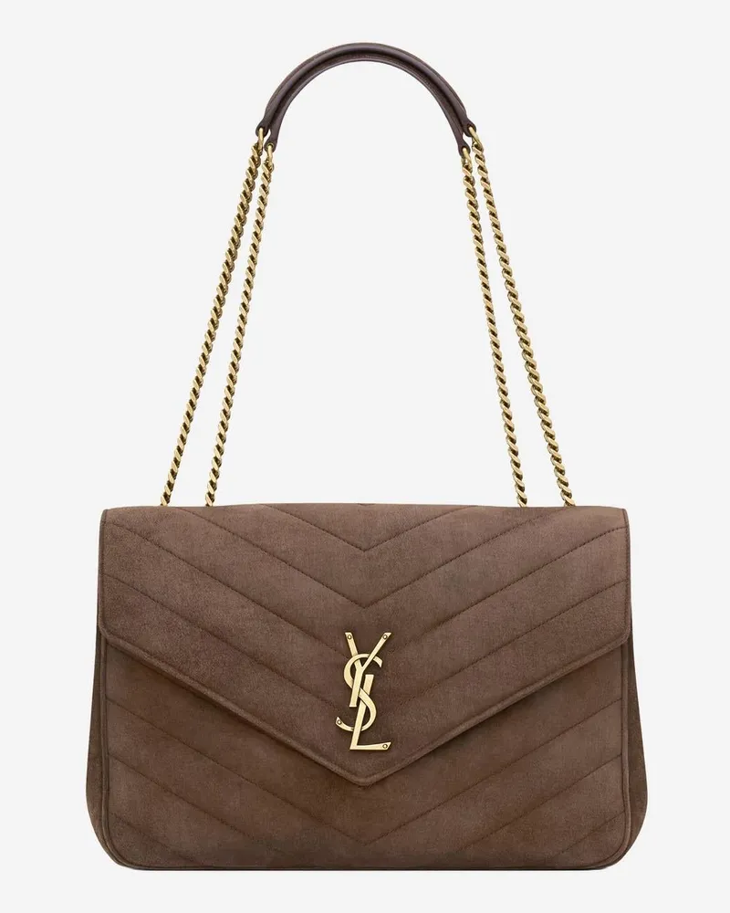 Saint Laurent Women's Loulou Large Bag Brown Lambskin Leather Shoulder Brown