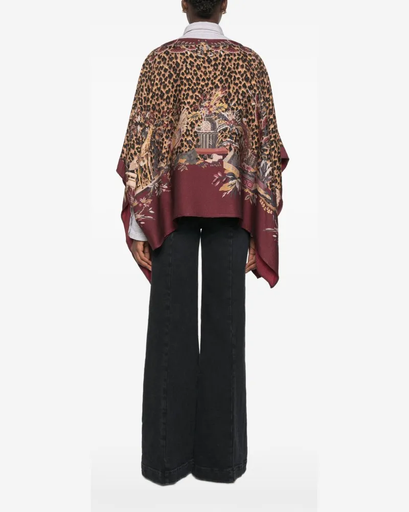 Etro Jacquard-Print Wool-Blend Poncho — Brown Brown