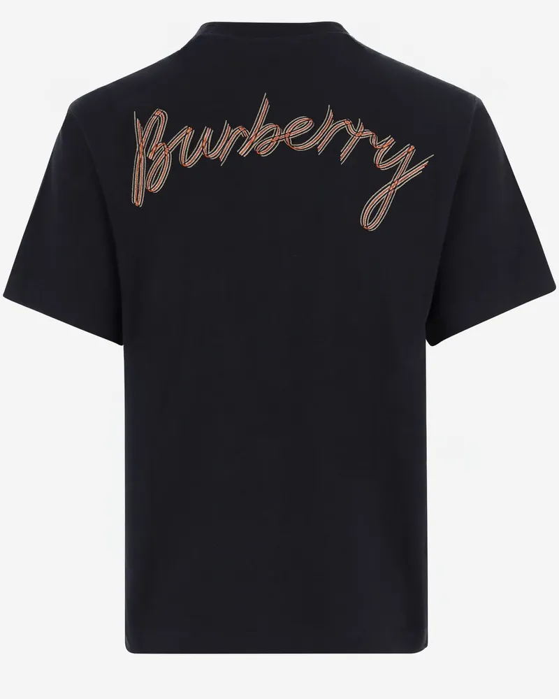 Burberry Logo-Embroidered Cotton T-Shirt — Black Black