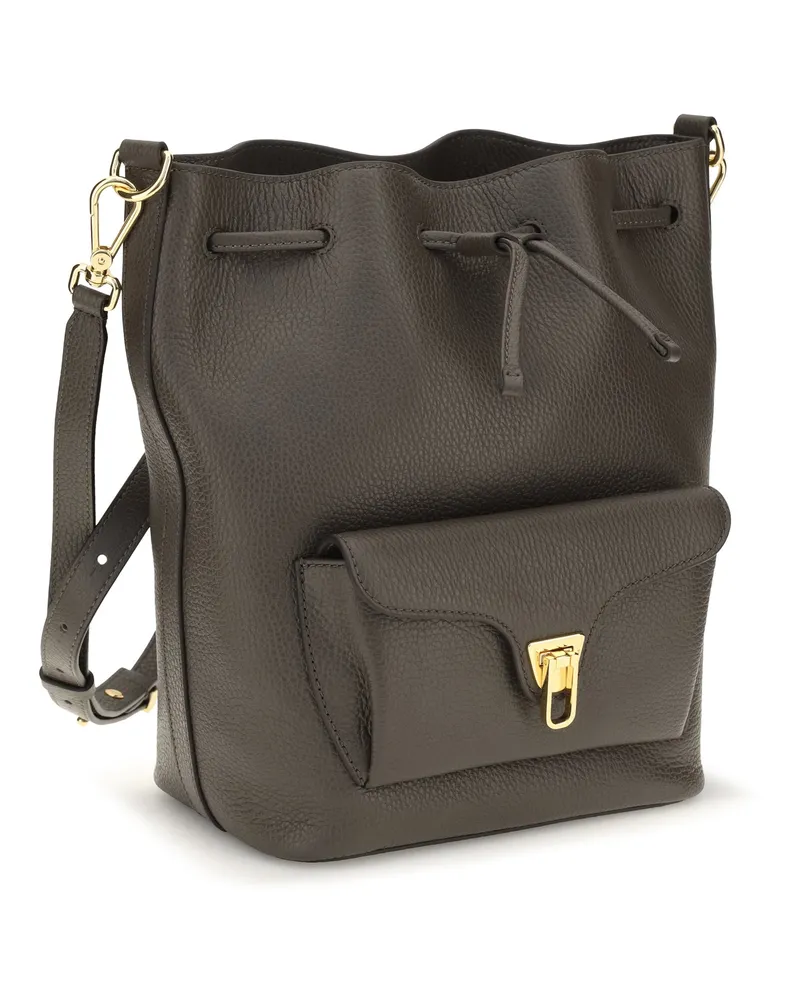 Coccinelle Women's Beat Generation Bucket Bag Fango Calf Leather Bos Taurus Gray