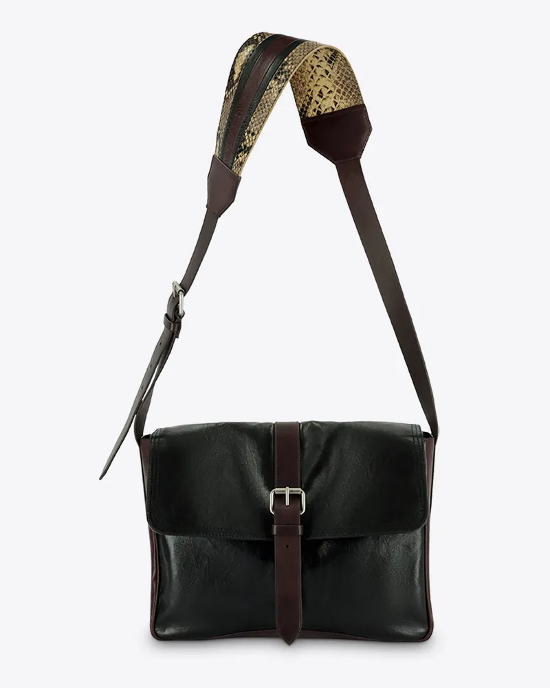 Dries van Noten Men's Sac À Bandoulière En Cuir Dagneau Noir Black Bag Black