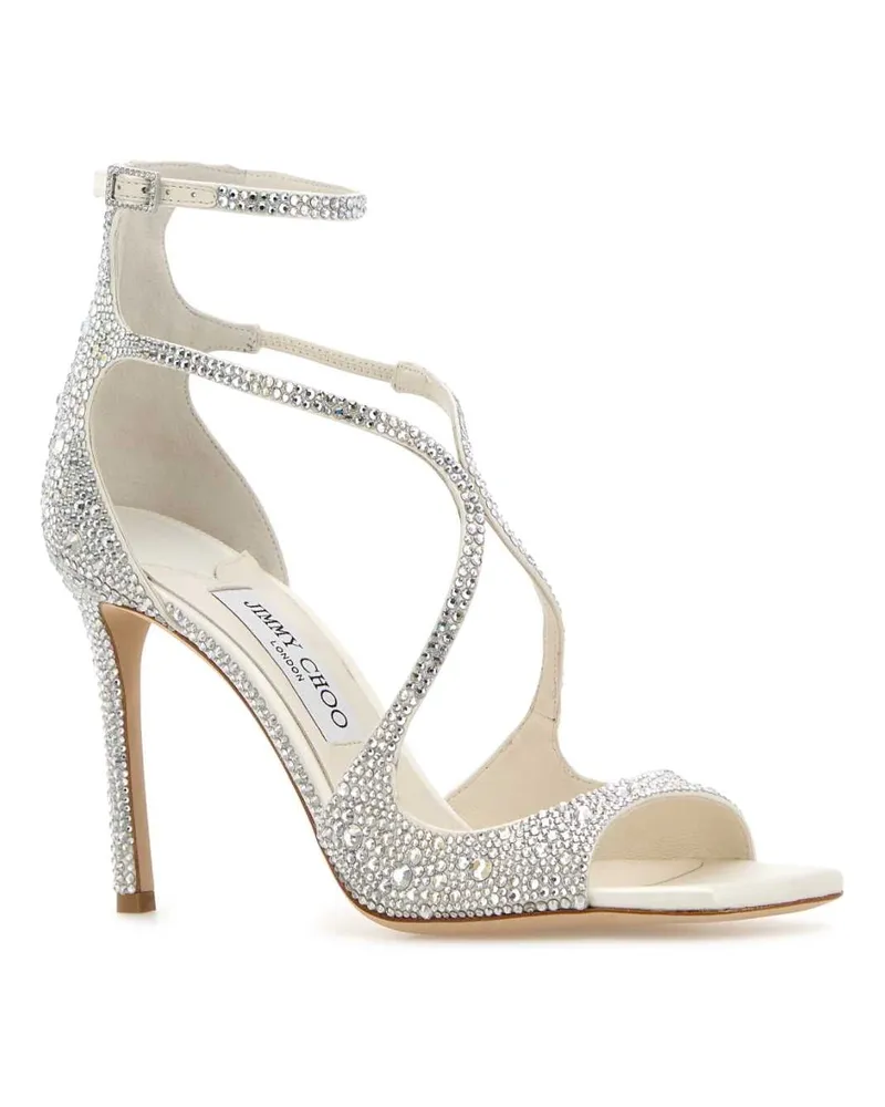 Jimmy Choo Women's Embellished Satin Azia 95 Sandals Ivorycrystal Scarpe Con Tacco High Heel Shoes Ivory