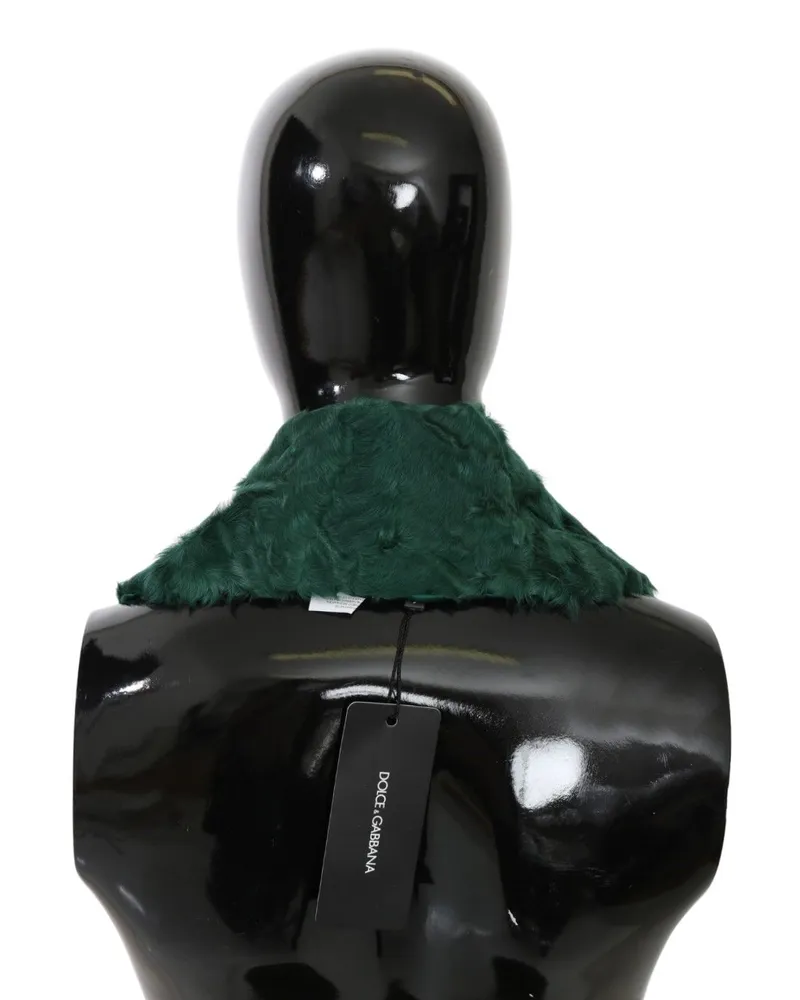 Dolce & Gabbana Women's Green Fur Shoulder Collar Wrap Lambskin Scarf Green