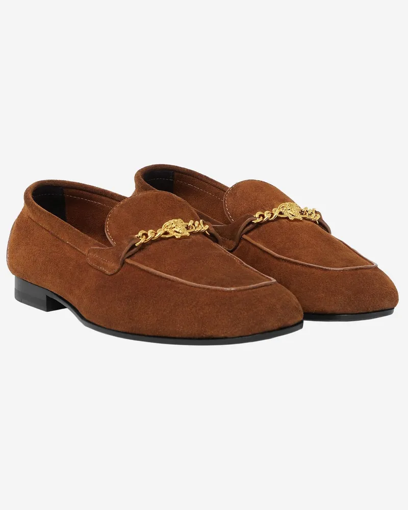 Versace Women's Suede Loafers With Medusa Detail Brown Calf Leather Brown