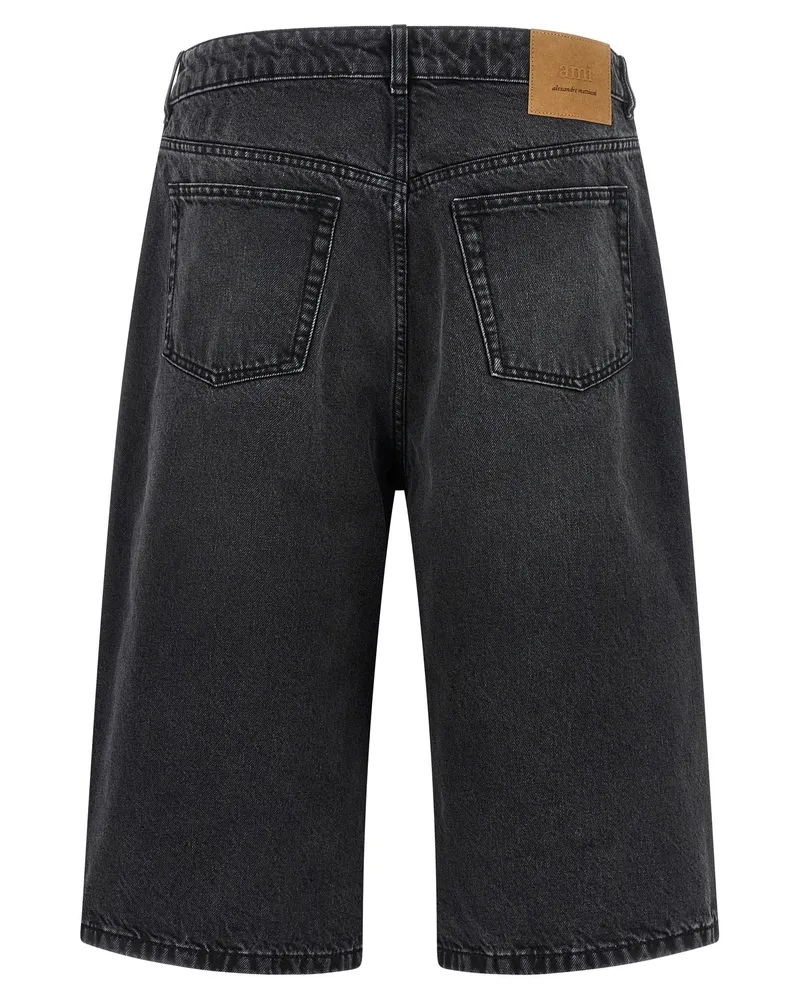 AMI Paris Garment-Dyed Denim Bermuda Shorts — black Black