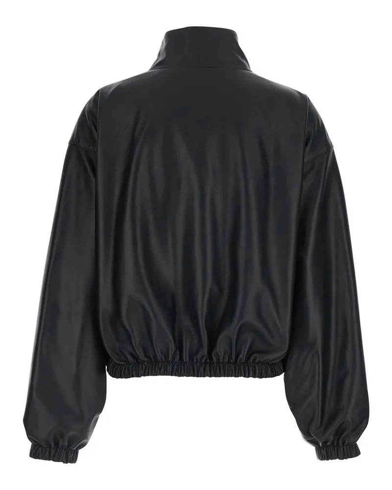 Balenciaga Women Leather Jacket High Collar Black Lamb Coat Black