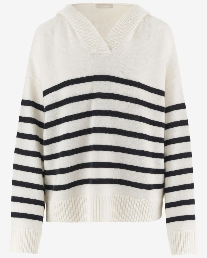 ALLUDE Women's Cashmere Striped Sweater Navy-White Wool Navy/white Navy
