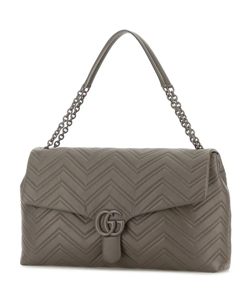 Gucci Women's Grey Leather Maxi Gg Marmont Shoulder Bag Dgre Borse A Mano Gray