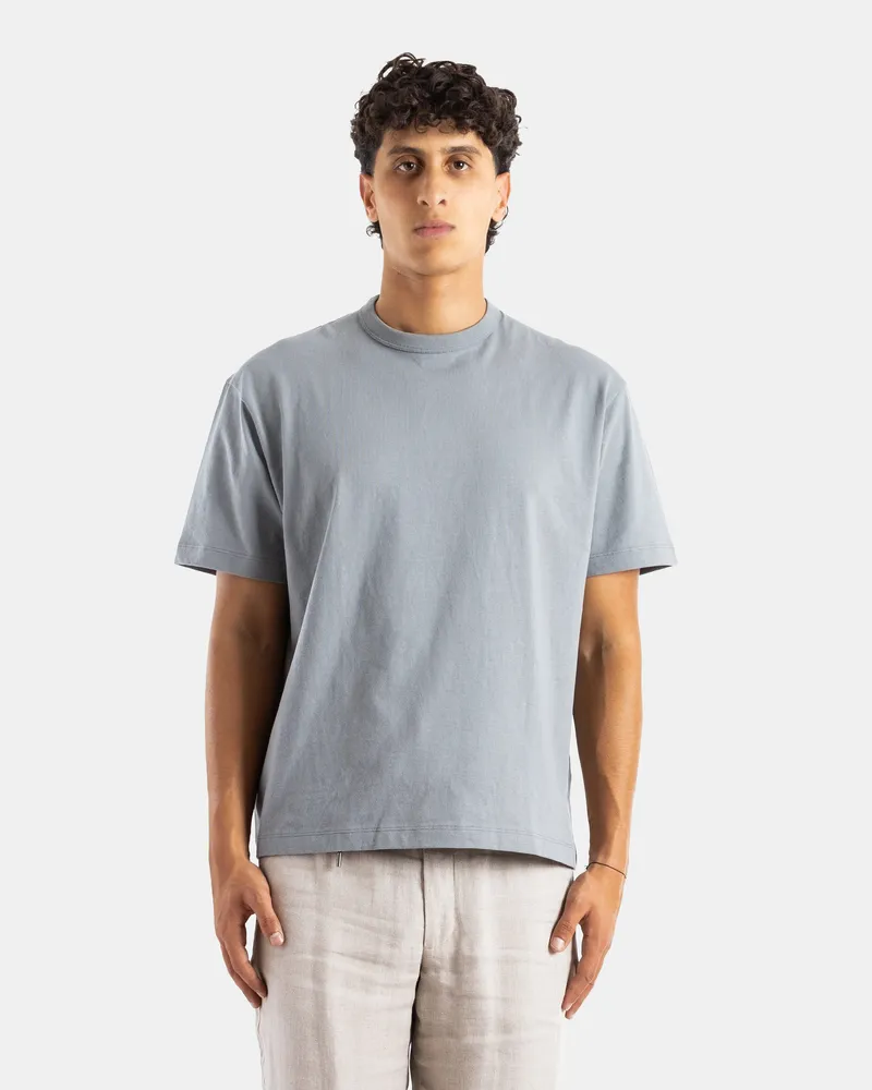 Handvaerk Men's Oversized Crewneck Pima Cotton T-Shirt Grey Blue Gray T-Shirts And Polos Gray