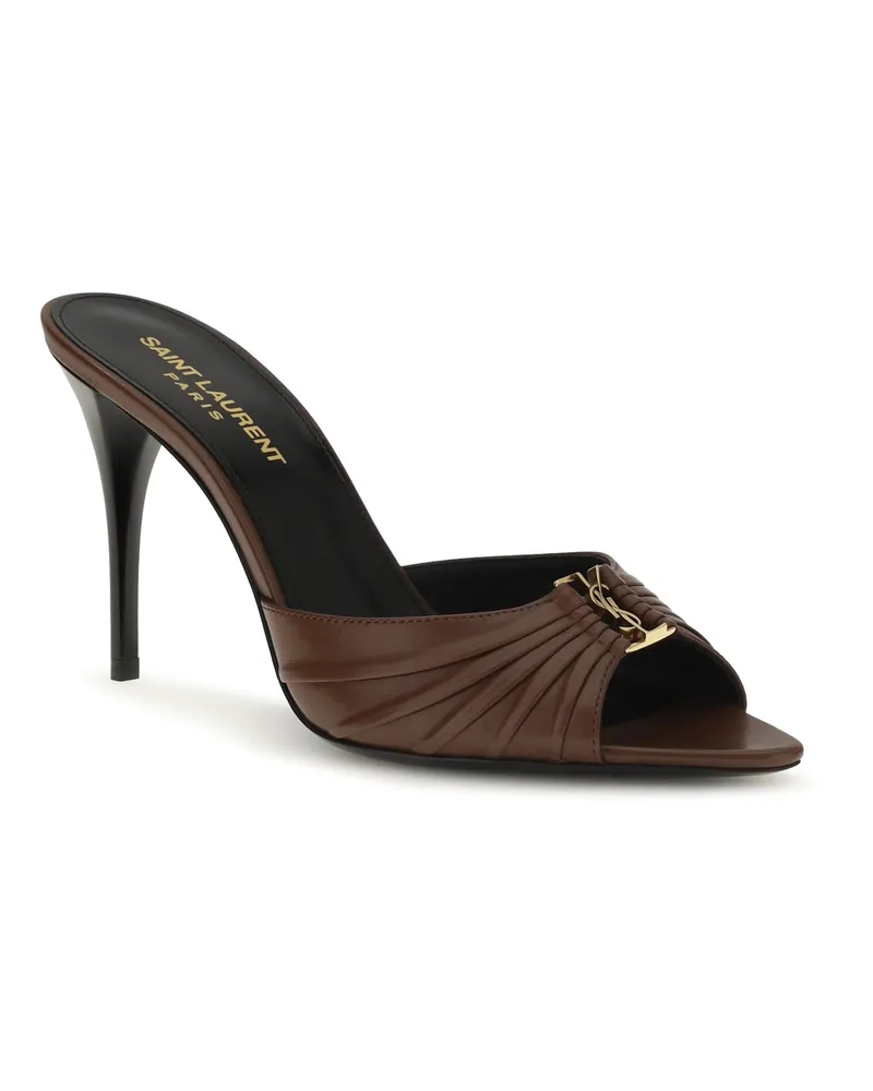 Saint Laurent Women's Babylone Smooth Leather Mules Aesthetic Brown Sandal Brown