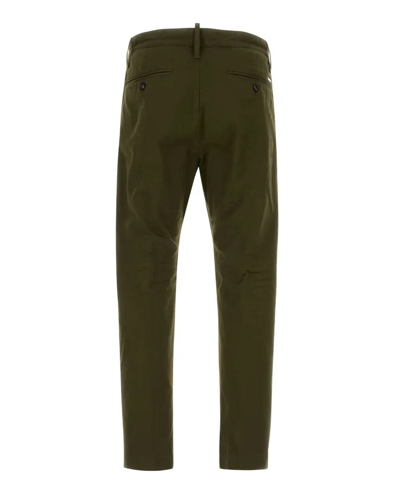 Dsquared2 Men's Olive Green Stretch Cotton Chino Pant Palmagreen Exterior: Elastane Pantaloni Green