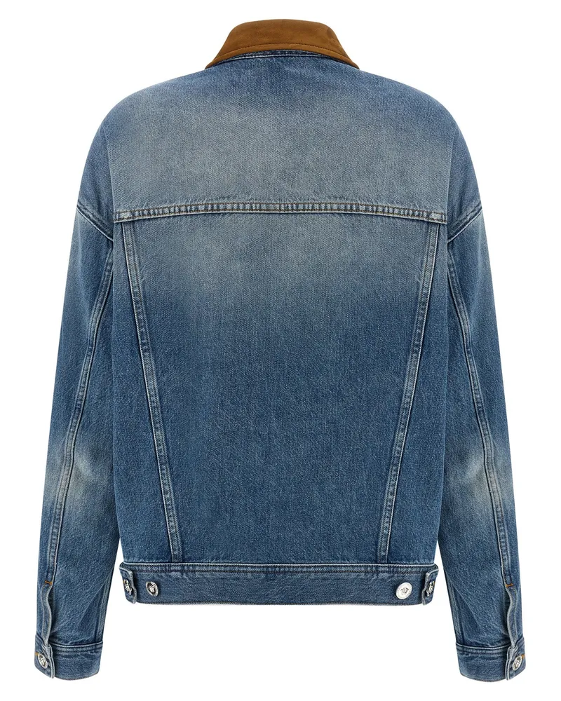 Versace Suede Collar Denim Jacket — Blue Blue
