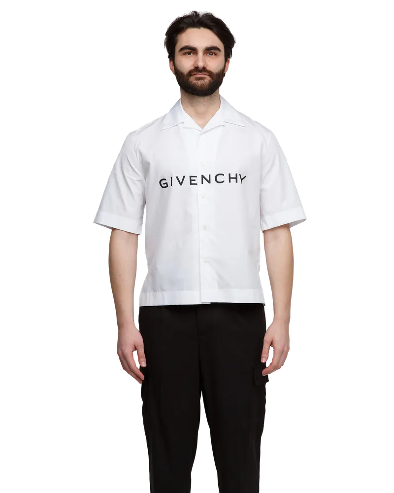 Givenchy Men's Bicolor Cotton Shortsleeve Shirt White