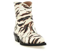 Zebra-Print Western Ankle Boot — cream