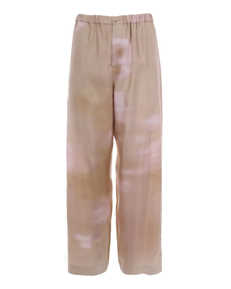 Fabiana Filippi Silk Twill Floral Print Trousers — Cream Cream