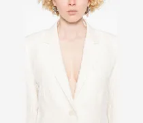 Crinkled Shoulder-Pad Cotton Blend Blazer — White