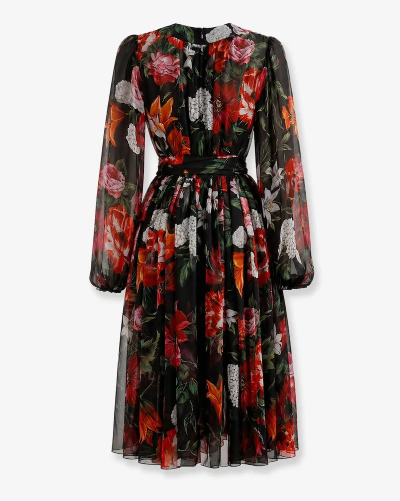 Dolce & Gabbana Women's Chiffon Dress With Floral Print Black Silk Black